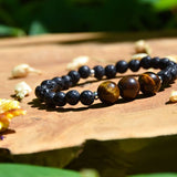 Bracelet Force Intérieure - Œil de Tigre et Pierre de Lave