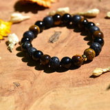 Bracelet Triple Alliance - Œil de Tigre, Tourmaline Noire et Pierre de Lave