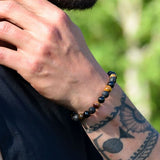 Bracelet Triple Alliance - Œil de Tigre, Tourmaline Noire et Pierre de Lave