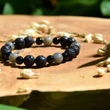 Bracelet Intuition & Ancrage - Onyx noir, Labradorite et Pierre de Lave