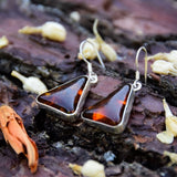 Boucles d'oreilles triangulaires en Ambre véritable et argent 925