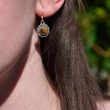 Boucles d'oreilles rondes en Œil de tigre et argent