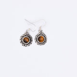 Boucles d'oreilles rondes en Œil de tigre et argent