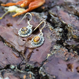 Boucles d'oreilles rondes en Œil de tigre et argent